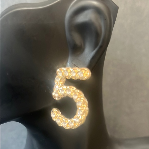 Jewelry - NEW Gold Number 5 Earrings
